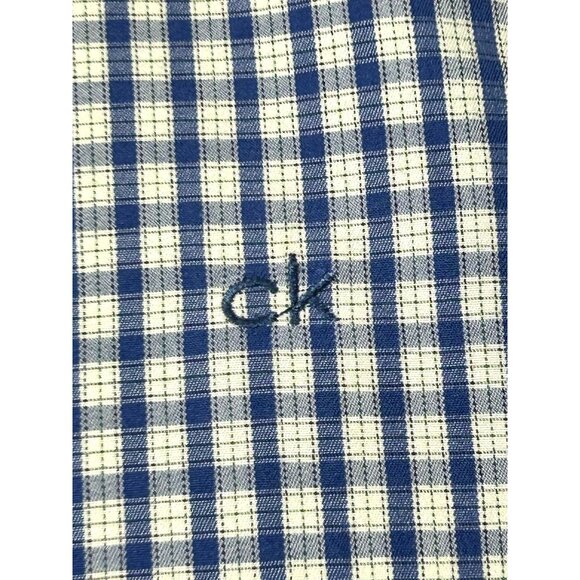 Calvin Klein Men’s Button Up Casual Shirt M Navy White Checkered 15.5 “ Neck LS - Picture 11 of 14